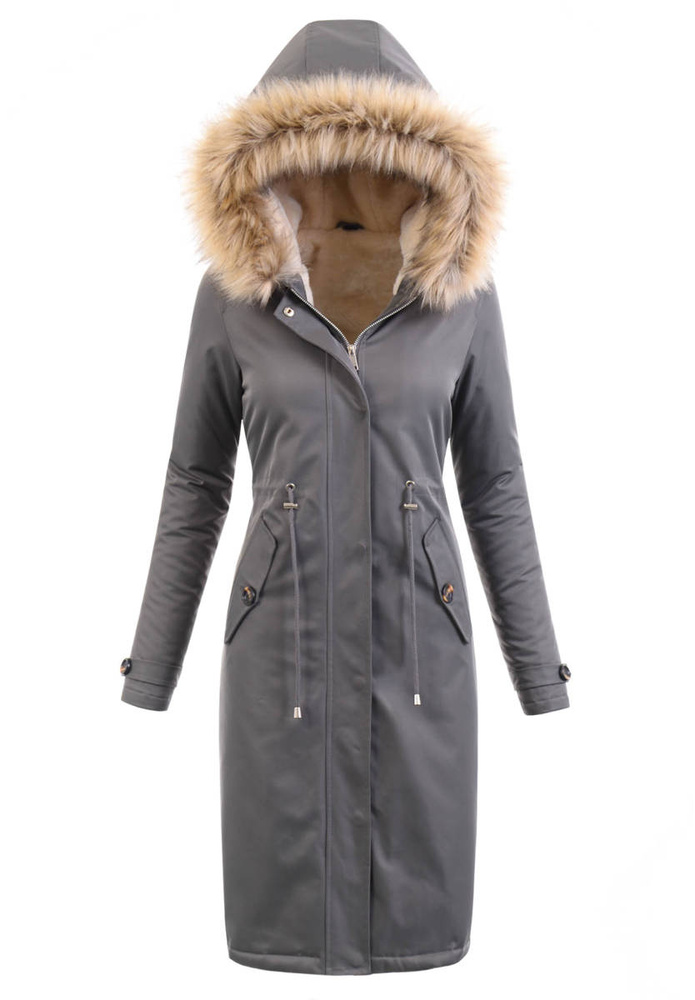 Damska Parka Kurtka Zimowa Szara