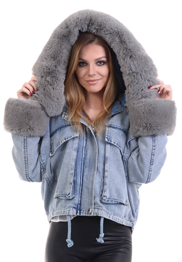 Damska Zimowa Kurtka Oversize 2w1Jeansowa