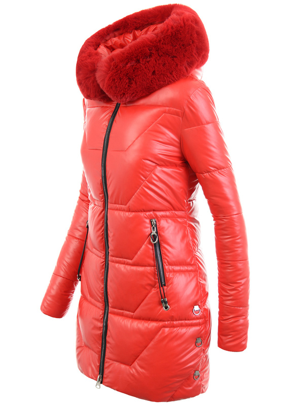 Damska Parka Kurtka Zimowa Czerwona