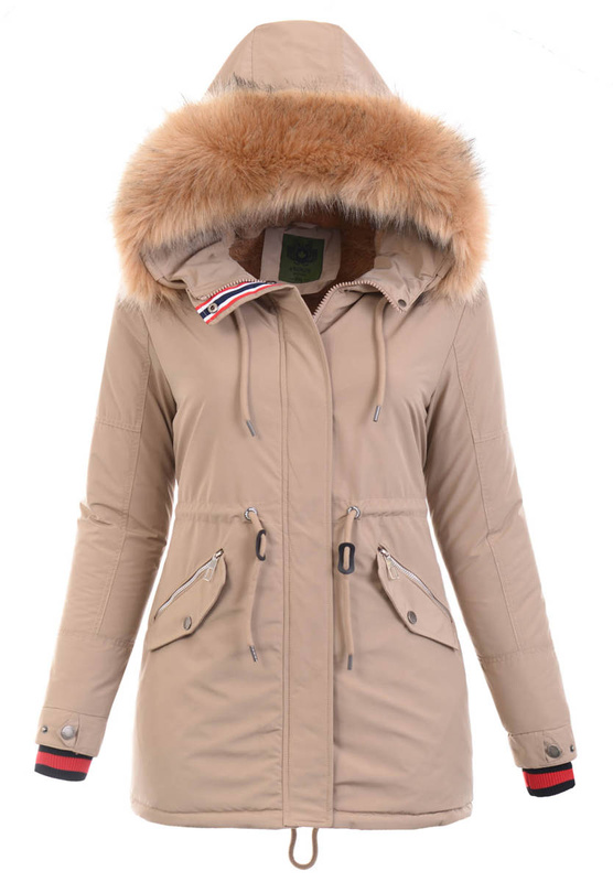 Damska Parka Kurtka Zimowa Beżowa
