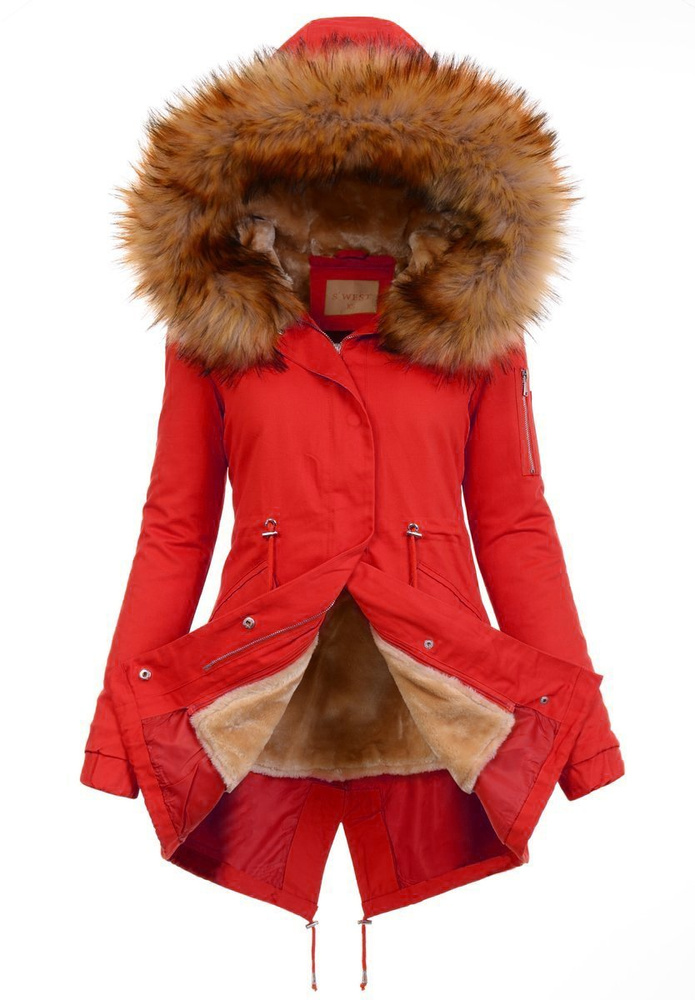 Damska Parka Kurtka 2w1 Zimowa Czerwona