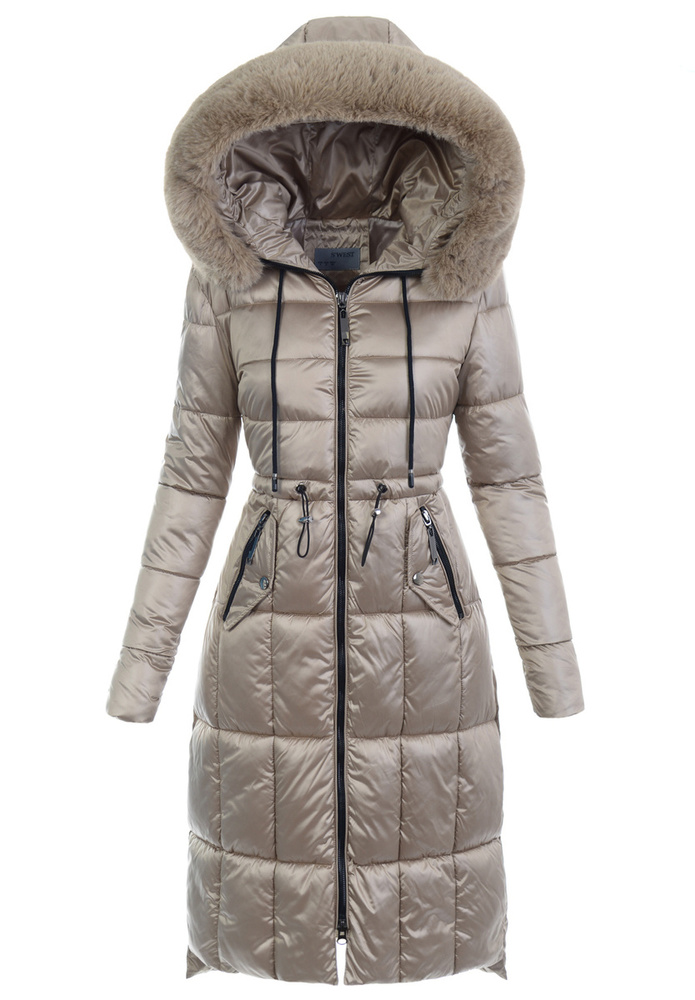 Damska Zimowa Ortalionowa Kurtka Beżowa