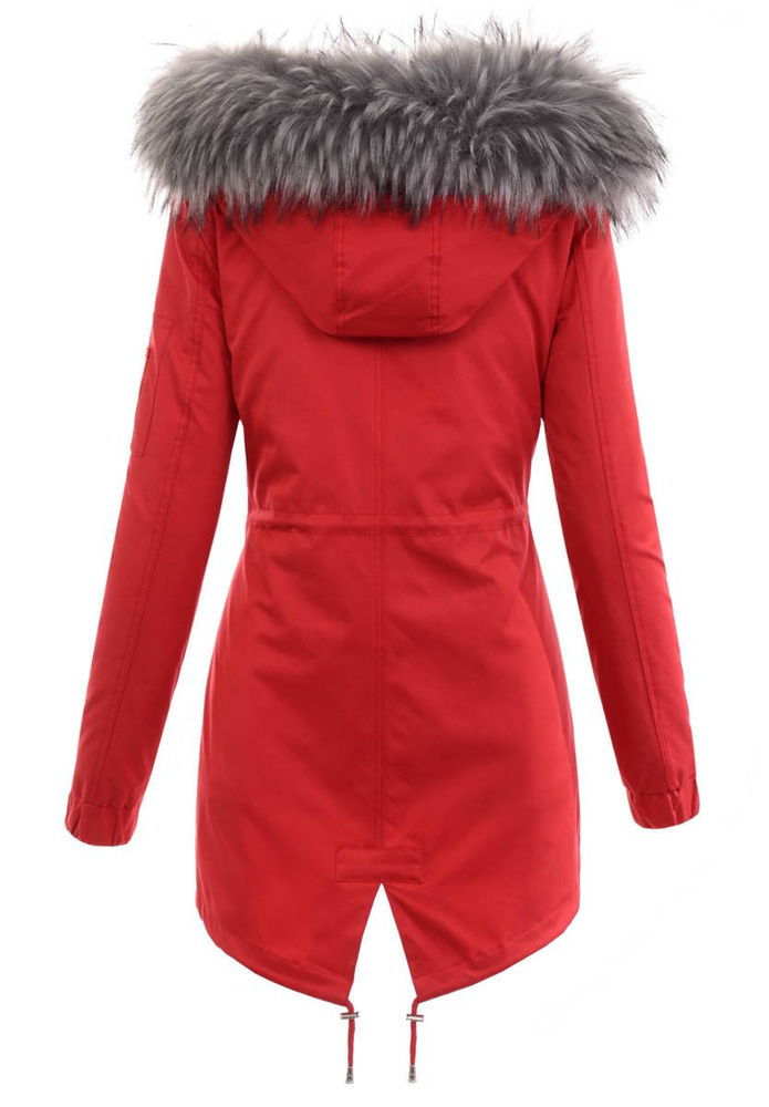 Damska Parka Kurtka 2w1 Zimowa Czerwona