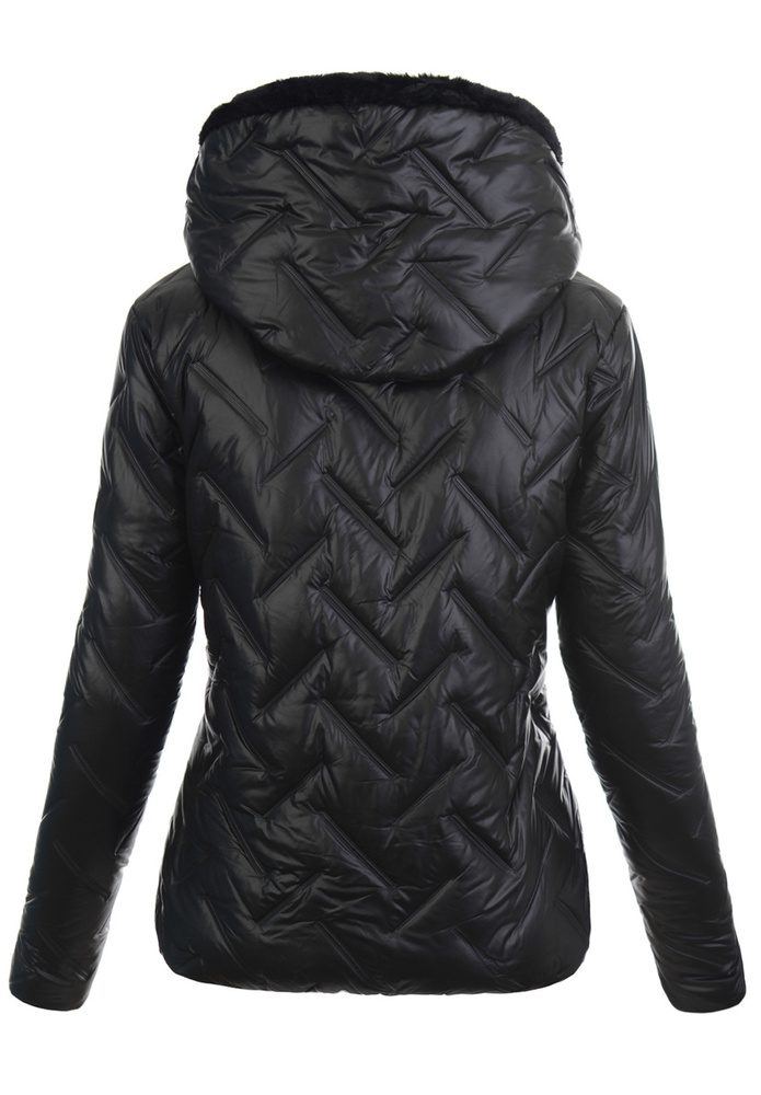 Damska Kurtka Zimowa Czarna z Czarnym Futerkiem