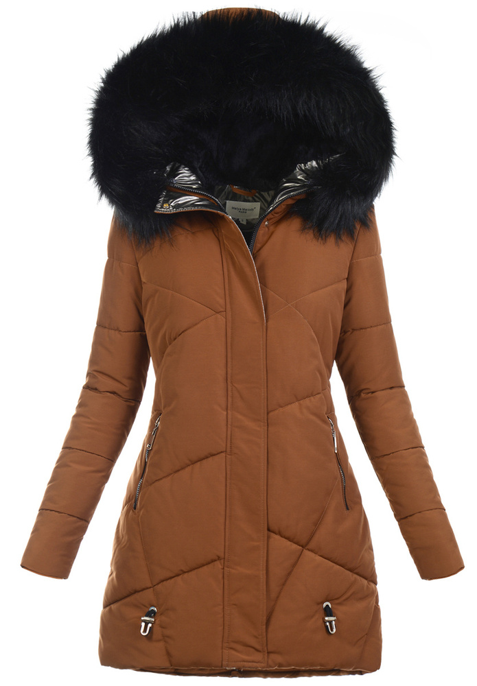 Damska Zimowa Ortalionowa Kurtka Brązowa