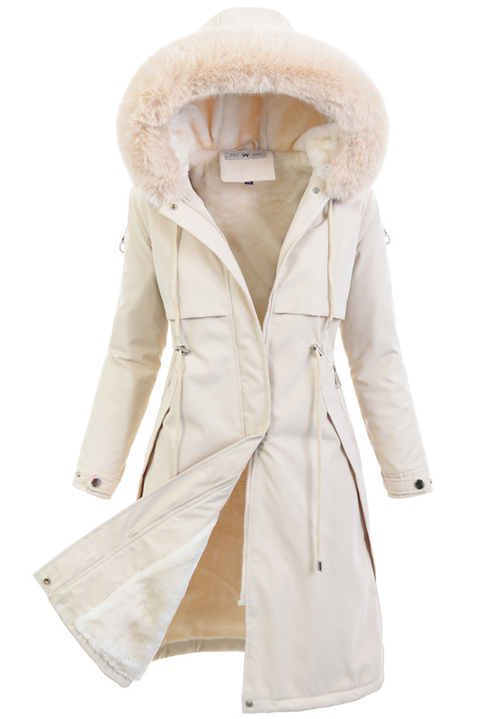 Damska Zimowa Ortalionowa Kurtka Beżowa