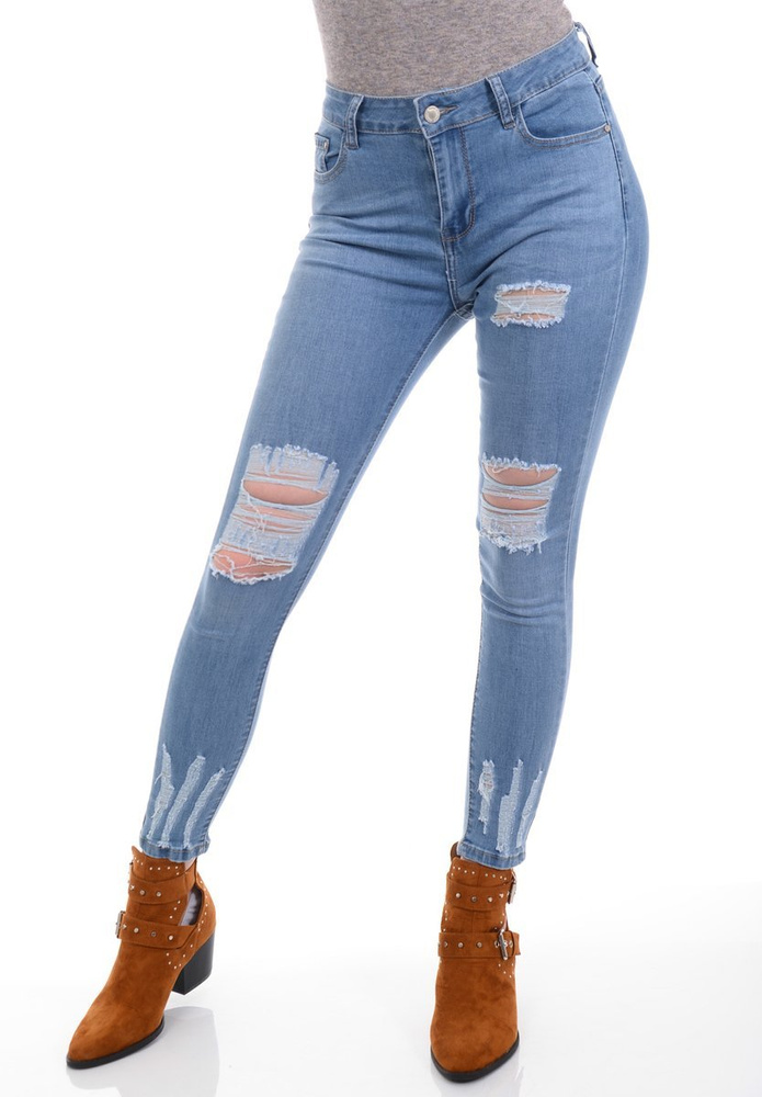 Damskie Spodnie Jeansowe Niebieskie