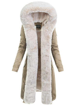 Damska Parka Kurtka Zimowa Beżowa