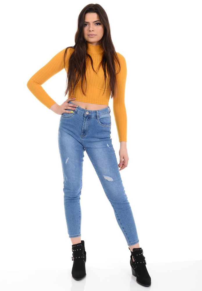 Damskie Spodnie Jeansowe Niebieskie
