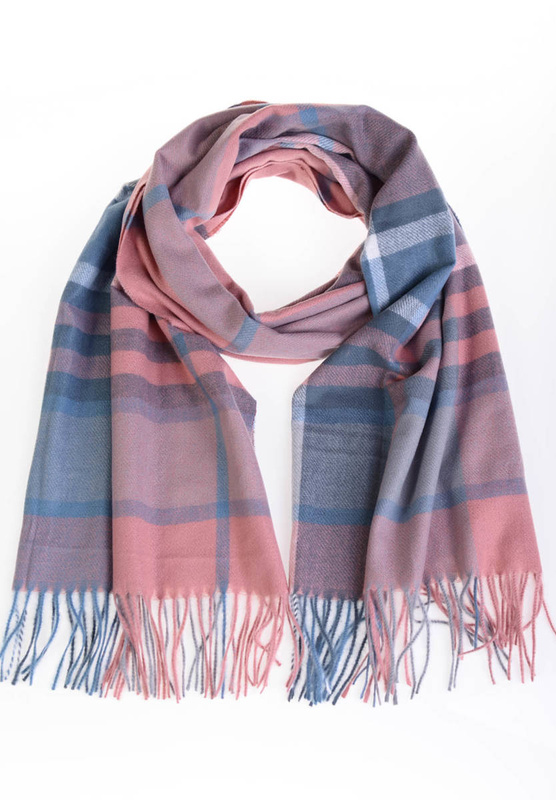 Szal Damski W Kratę Szaro- Różowy