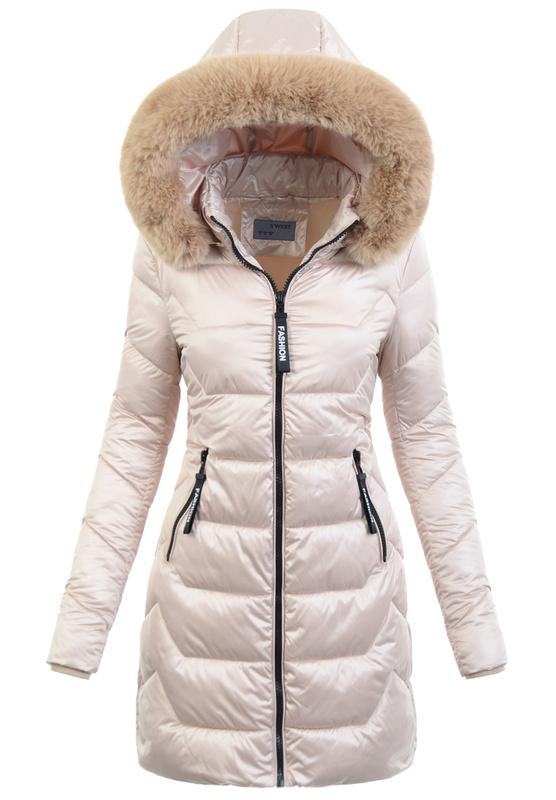 Damska Zimowa Ortalionowa Kurtka Perłowo Beżowa