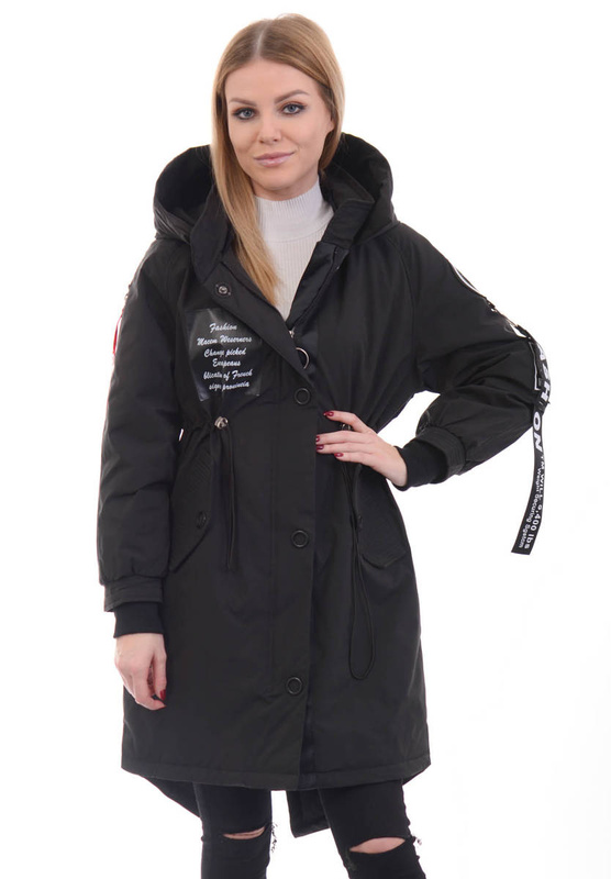 Damska Parka Wiosenna Czarna