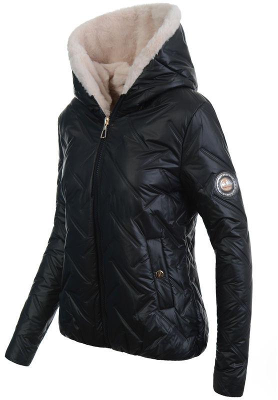 Damska Kurtka Zimowa Czarna z Beżowym Futerkiem