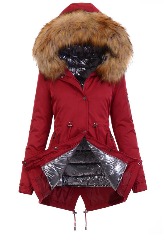 Parka Zimowa 3w1 Czerwona Z Brązowym Futerkiem