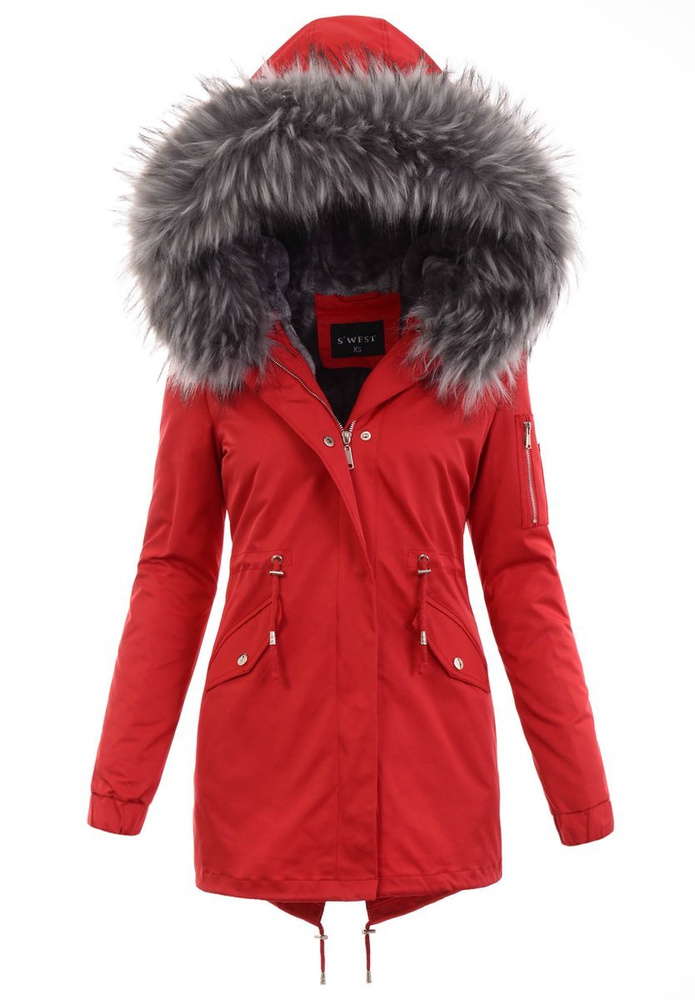 Damska Parka Kurtka 2w1 Zimowa Czerwona
