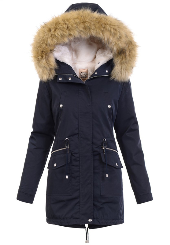 Damska Parka Kurtka 2w1 Zimowa Granatowa