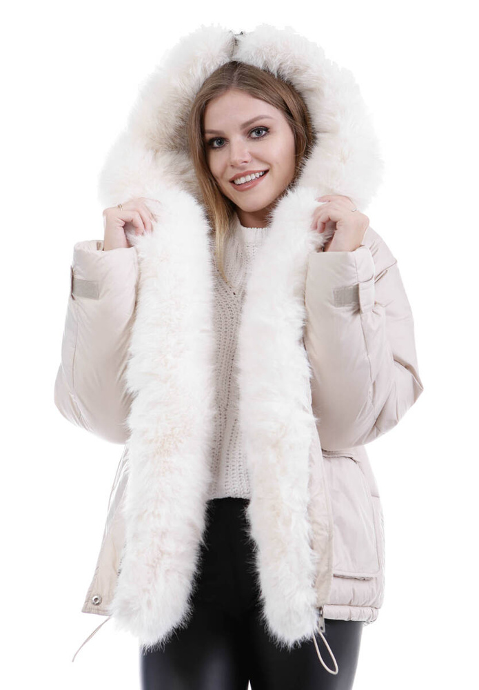 Damska Zimowa Ortalionowa Kurtka Beżowa