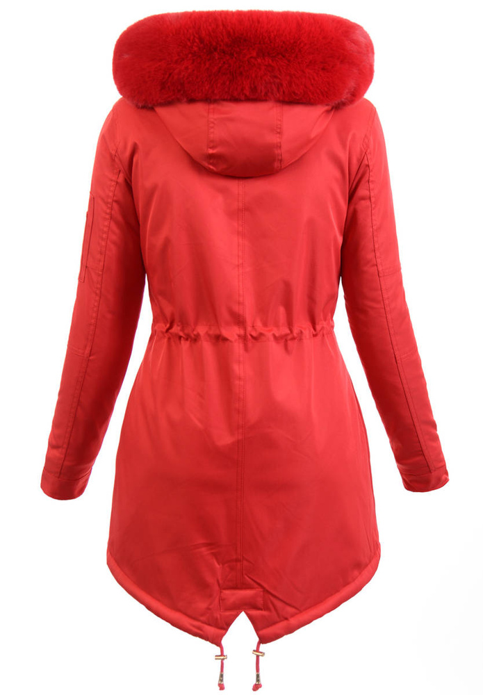 Damska Parka Kurtka Zimowa Czerwona