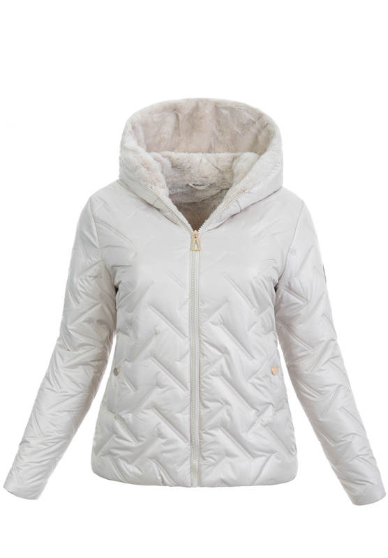 Damska Kurtka Zimowa Ecru z Kremowym Futerkiem