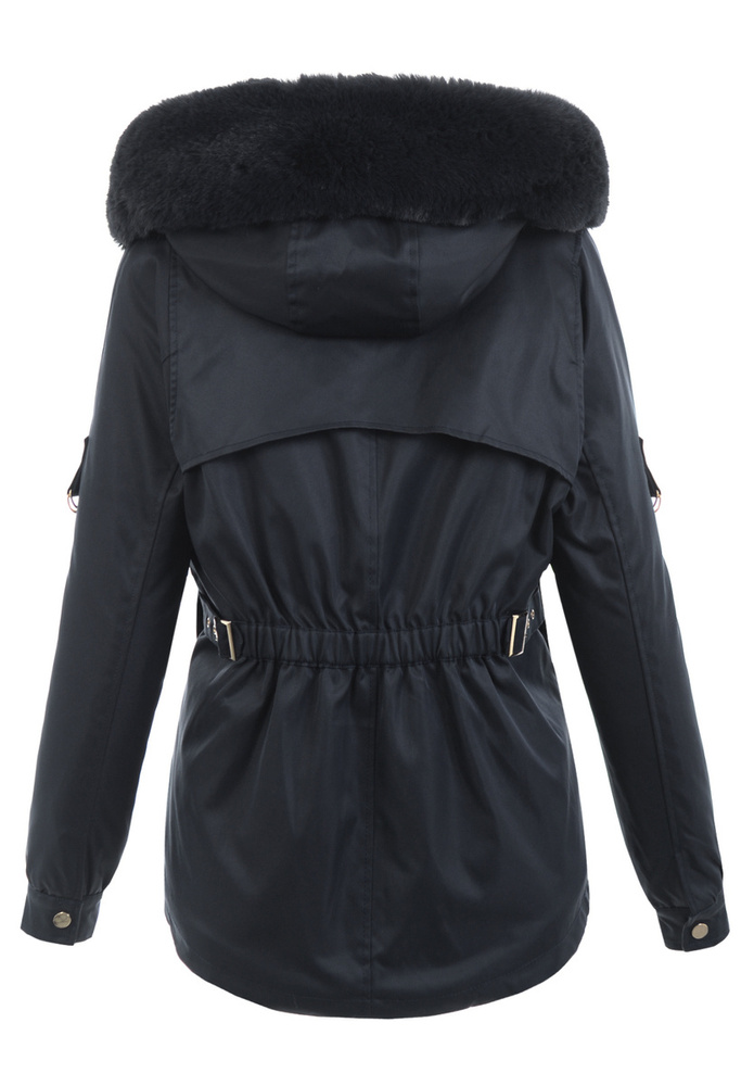Damska Zimowa Parka Kurtka Czarna