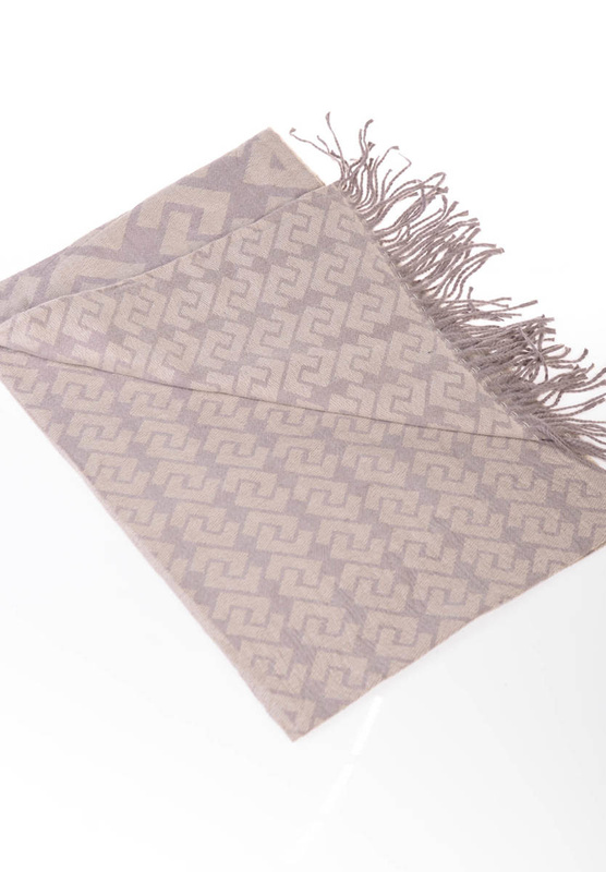 Szal Damski Wzór Geometryczny Beżowo- Brązowy