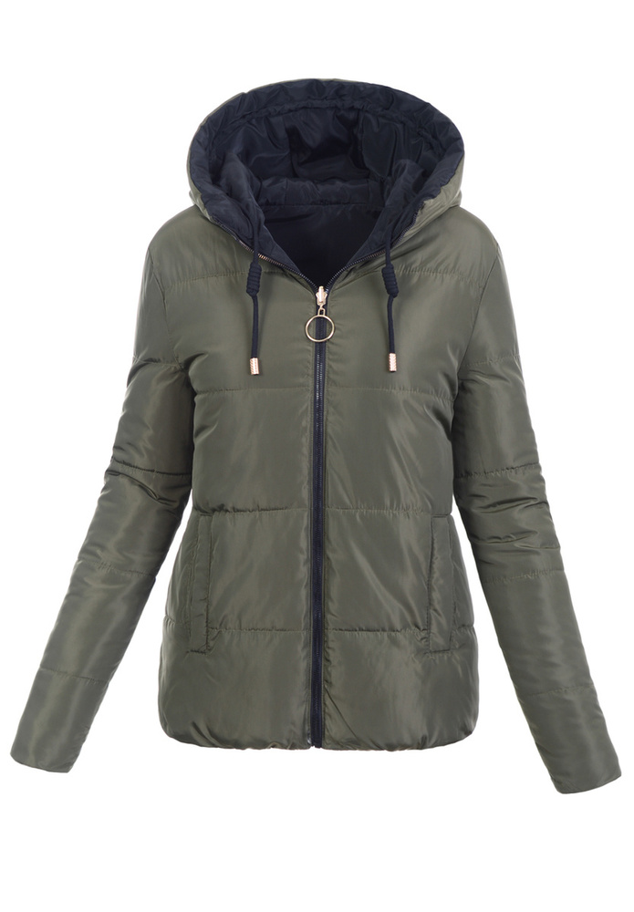 Damska Zimowa Ortalionowa Kurtka Dwustronna Czarna