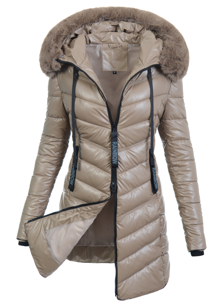 Damska Zimowa Ortalionowa Kurtka Beżowa