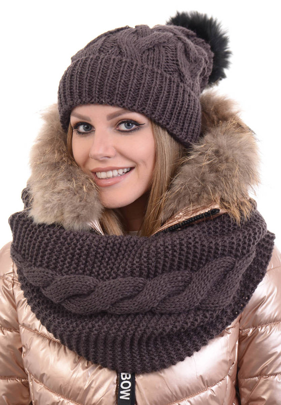 Komplet Damski Czapka z Kominem Śliwkowy