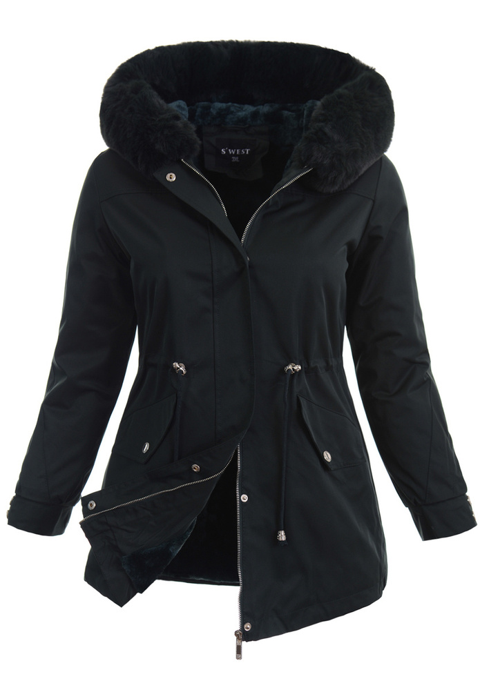 Damska Parka Kurtka Zimowa Butelkowo Zielona