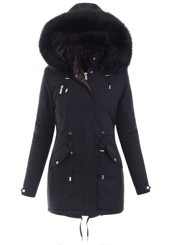 Damska Parka Kurtka 2w1 Zimowa Czarna