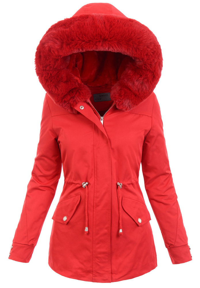 Damska Parka Kurtka 2w1 Zimowa Czerwona