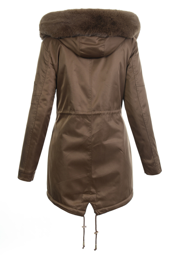 Damska Parka Kurtka Zimowa Brązowa