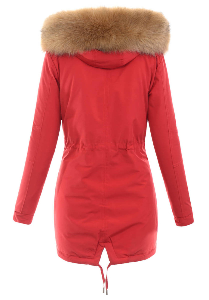 Damska Parka Kurtka Zimowa Czerwona