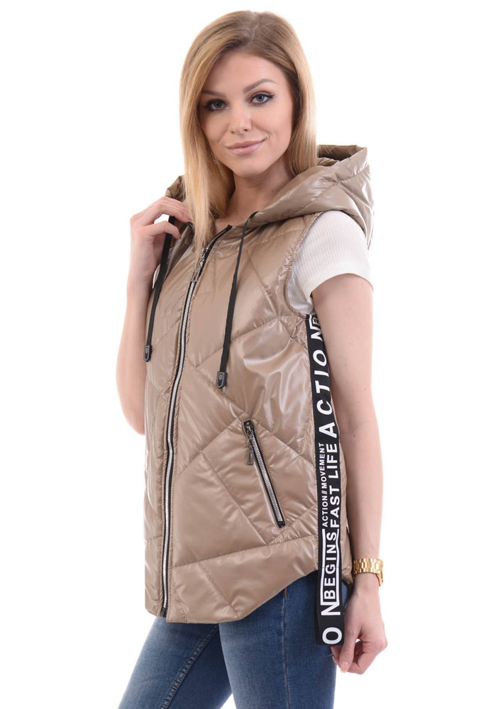 Damska Kamizelka Bezrękawnik Beżowy
