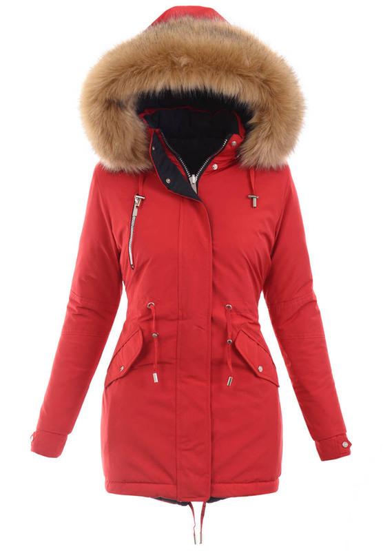 Damska Parka Kurtka Zimowa Czerwona