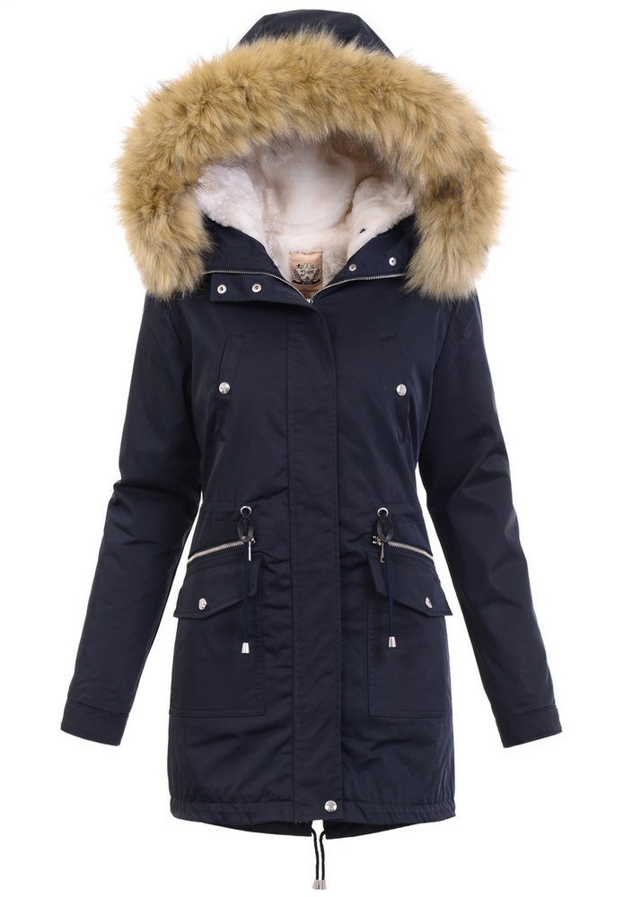 Damska Parka Kurtka 2w1 Zimowa Granatowa