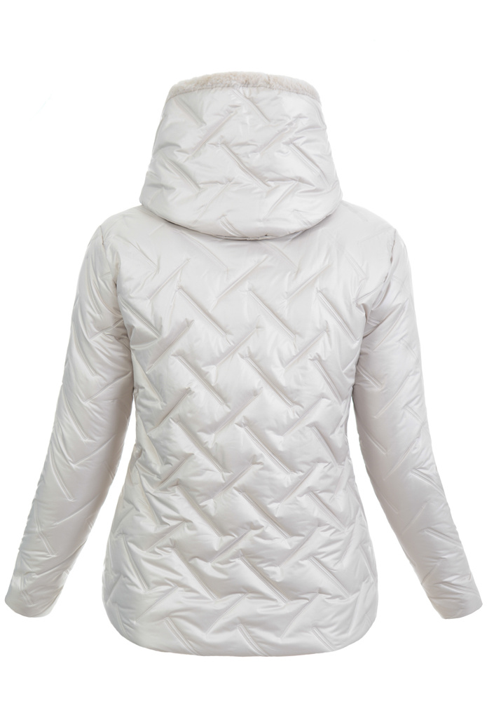 Damska Kurtka Zimowa Ecru z Kremowym Futerkiem