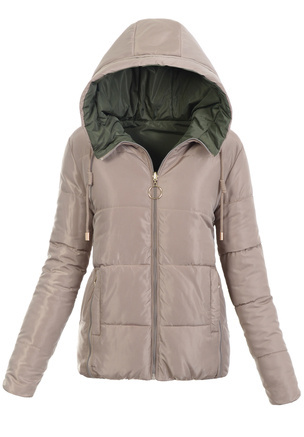 Damska Zimowa Ortalionowa Kurtka Dwustronna Beżowa