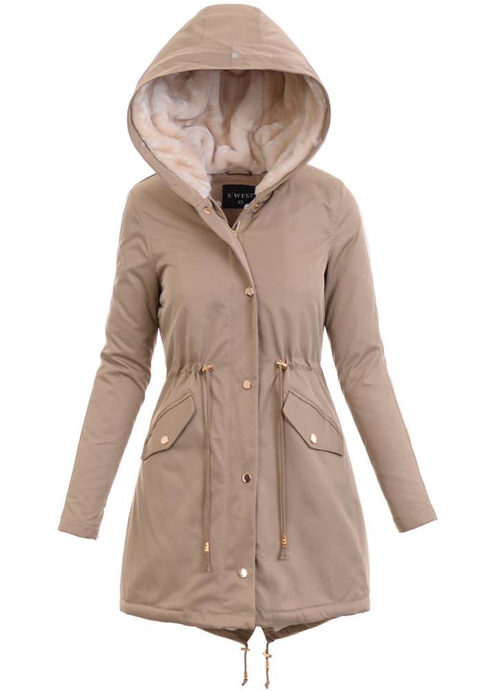 Damska Parka Kurtka Zimowa Beżowa