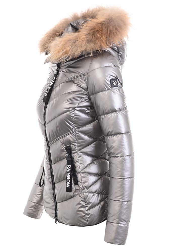 Damska Zimowa Ortalionowa Kurtka Srebrna
