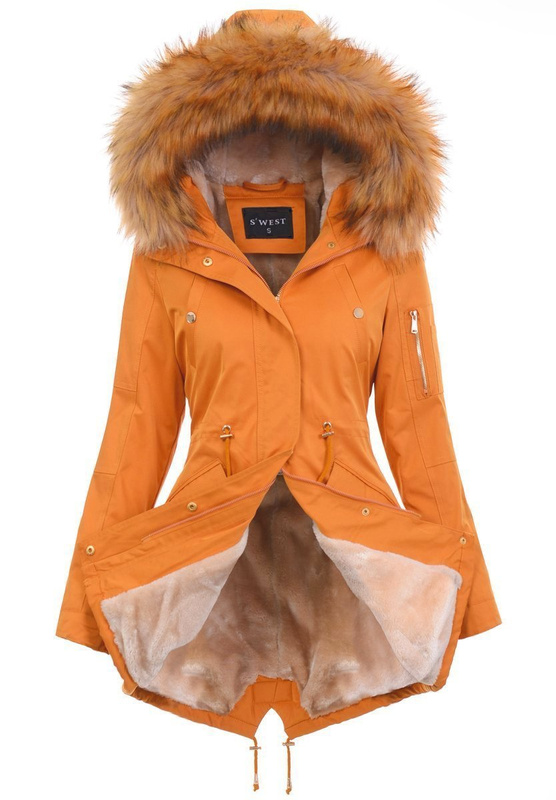 Damska Parka Kurtka Zimowa Camel